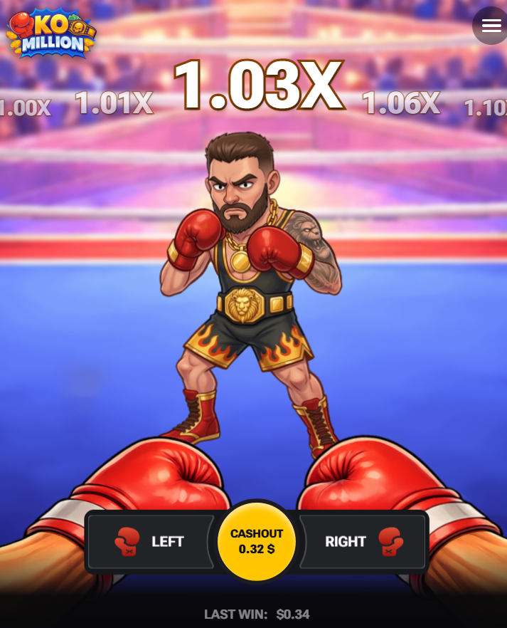 KO Million aplikace česky, skutečné peníze, hazardní hra zdarma – tlačítka Left, Right a Cashout v mobilu