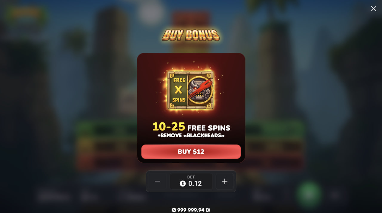 Aztec Totem bonus, promo kód, registrace, podvod – okno Bonus Buy s 10 až 25 free spiny