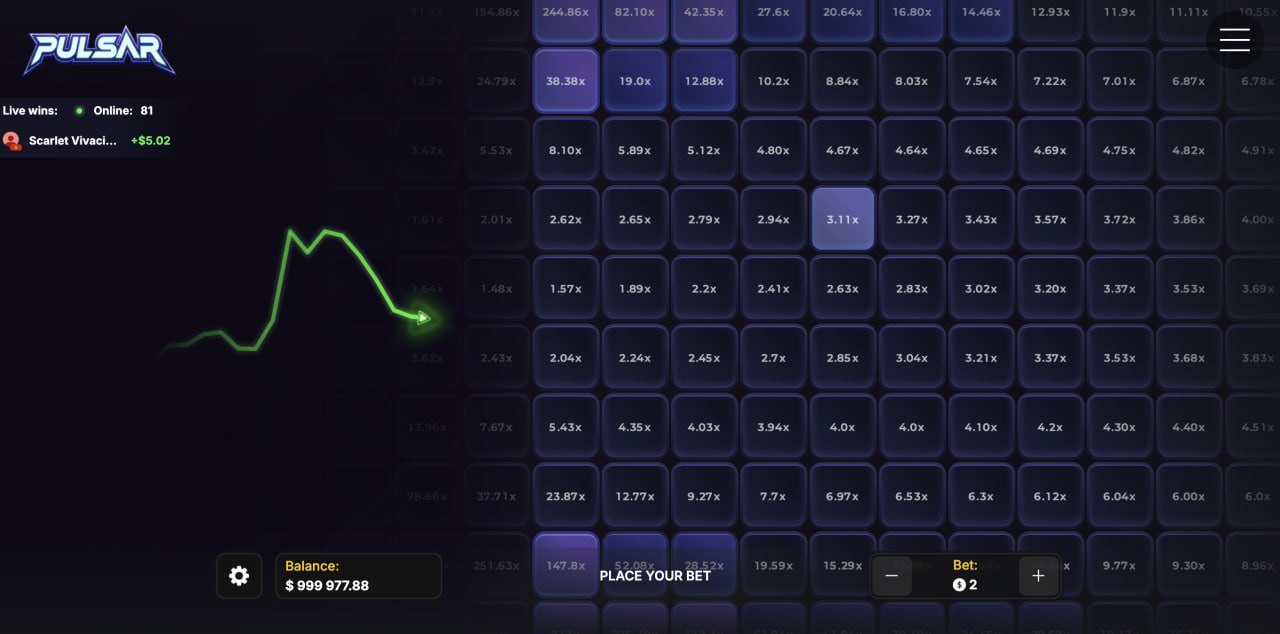 Pulsar recenze, kasino hra, demo zdarma a skutečné peníze: neonová mřížka s koeficienty